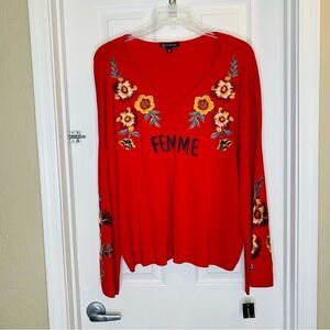 International Concepts Femme Red Floral Knit Top Size 3X
